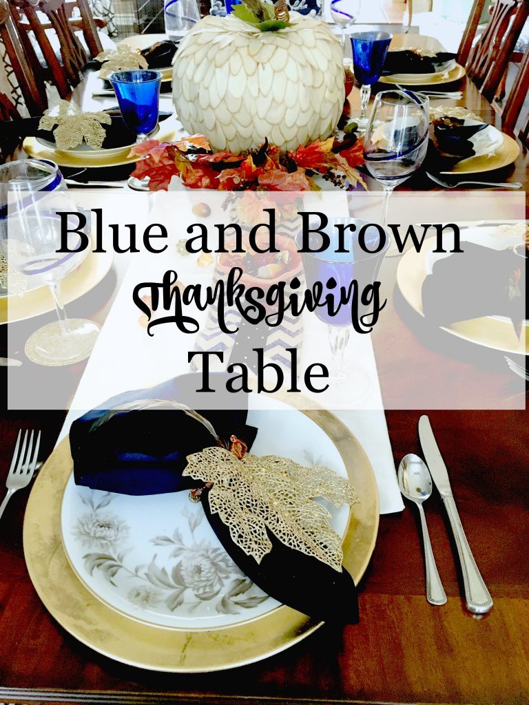 Blue and Brown Thanksgiving Table