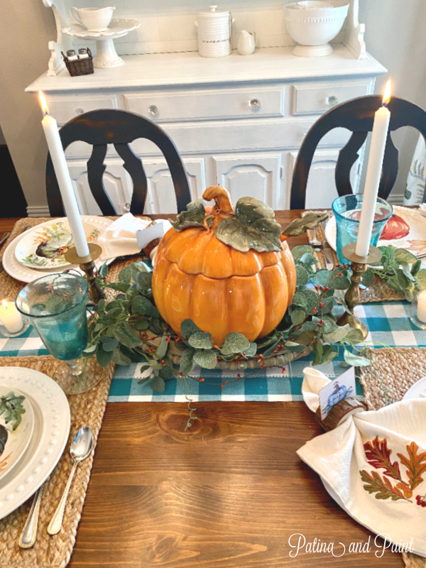 Turquoise and Orange Thanksgiving Table
