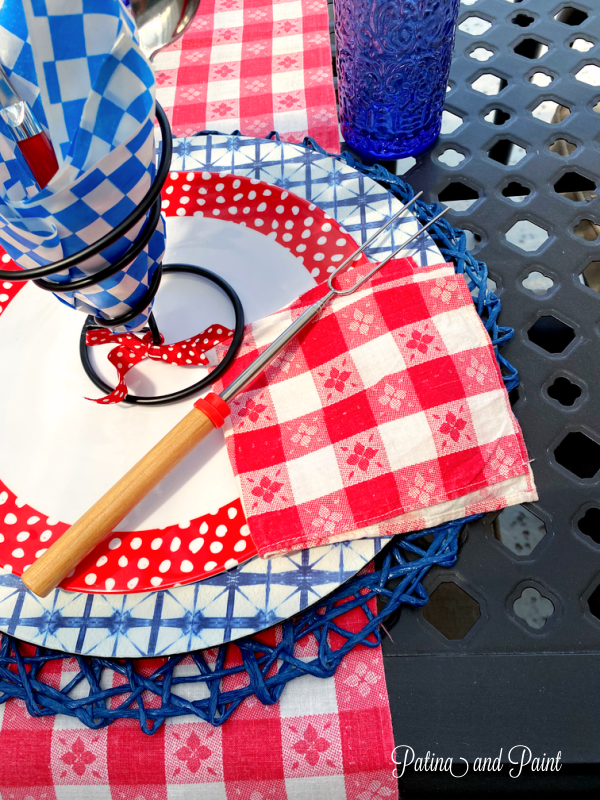 red, blue placesetting marshmallow fork